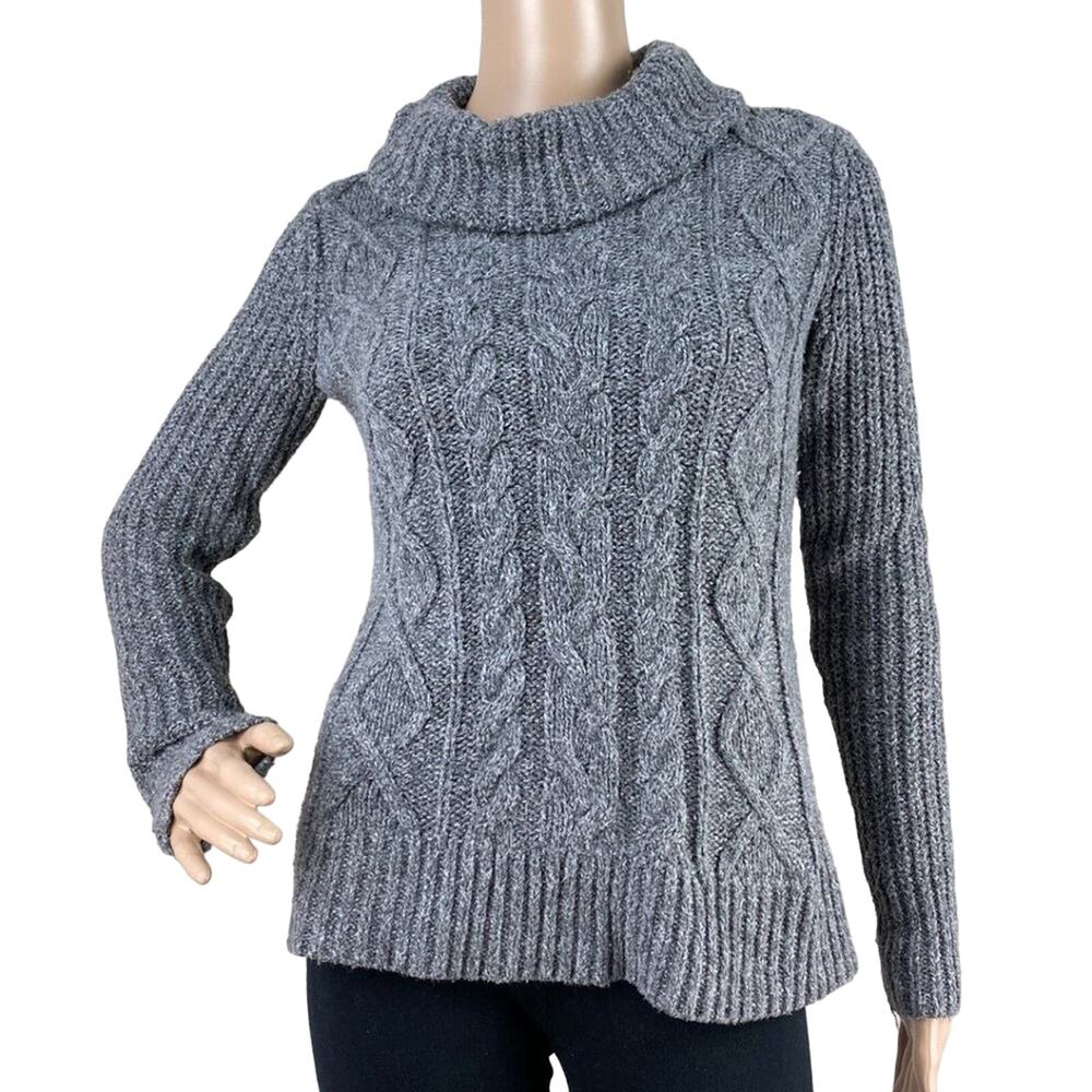 Abercrombie & Fitch Gray Chunky Ribbed Cable Knit Turtleneck Pullover Sweater S